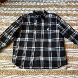 CARHARTT Loose Fit Heavy Weight Flannel Long-sleeve Shirt XL Black/Blue Plaid
